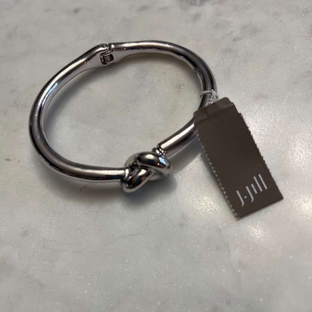 J.Jill Knot Bracelet Silver Tone Bangle‎ Open Closure Minimalist Classic New NWT
